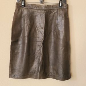 Vintage Olive Green Leather Skirt